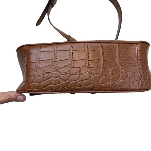 Code Sling Bag Women's Faux Animal Leather Metal Snap Brown Medium Shoulder Bag - Picture 3 of 13